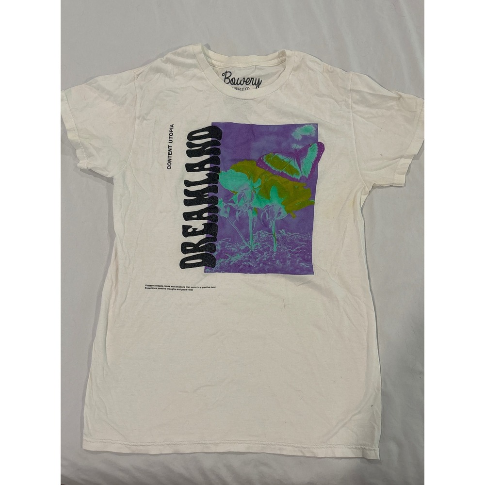 Bowery Supply Co Dreamland Graphic Tee White Butterfly Shirt Small Womens